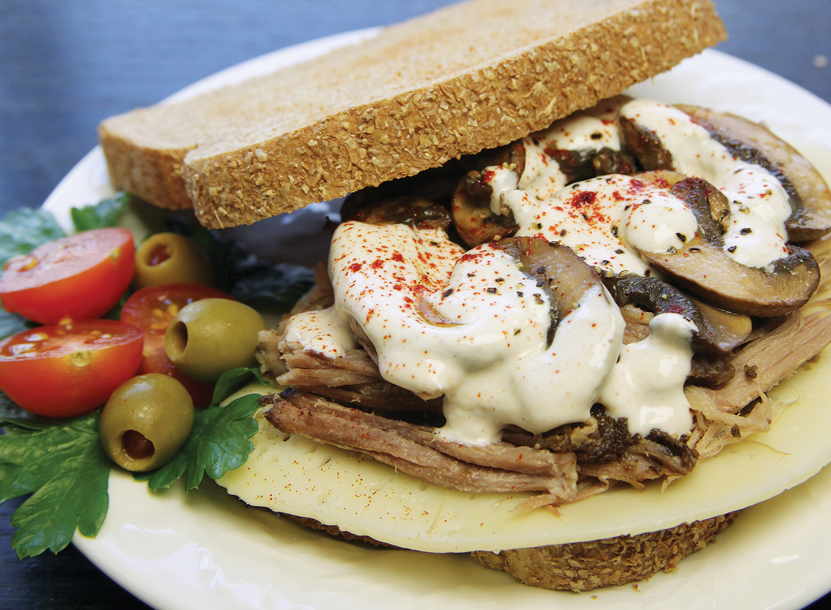 Pulled Pork Sandwich With Portabella Mushrooms Recipe - Grit